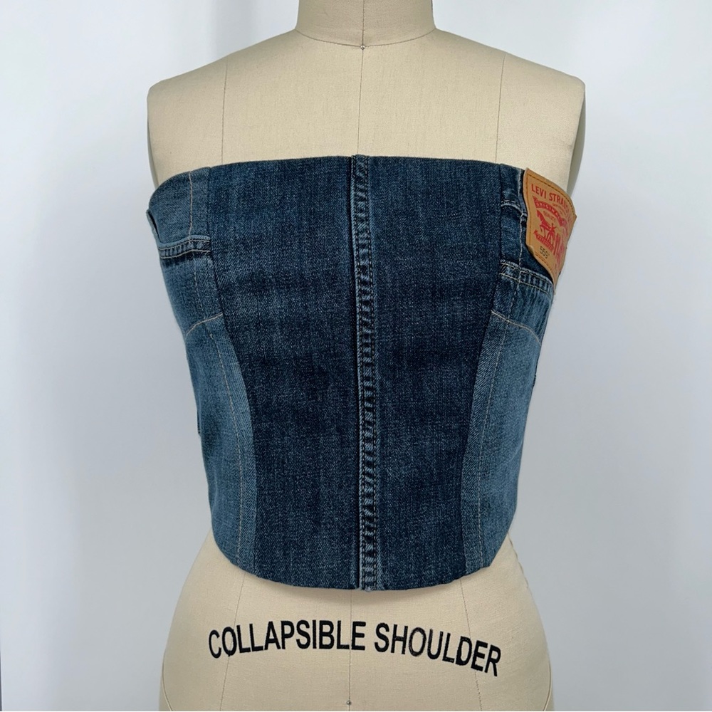 Reworked Levi's Patchwork Denim Corset Size X-Small Dark Wash Denim